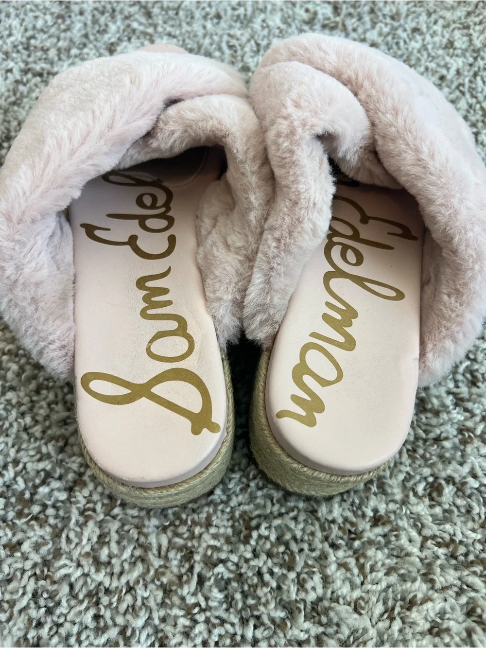 Sam Edelman Zia Faux Fur Platform Sandals Espadrilles Pink Sz 7